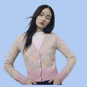 Zara Argyle Knit Cardigan Size Large NWT